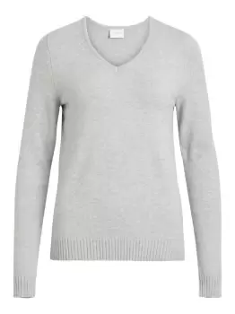 Image of VILA V-neck Knitted Pullover Women Grey