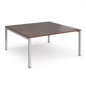 Image of Bench Desk 2 Person Starter Rectangular Desks 1600mm Walnut Tops With Silver Frames 1600mm Depth Connex