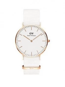 Image of Daniel Wellington Daniel Wellington Dover White And Rose Gold Detail 36Mm Dial White Nato Strap Watch