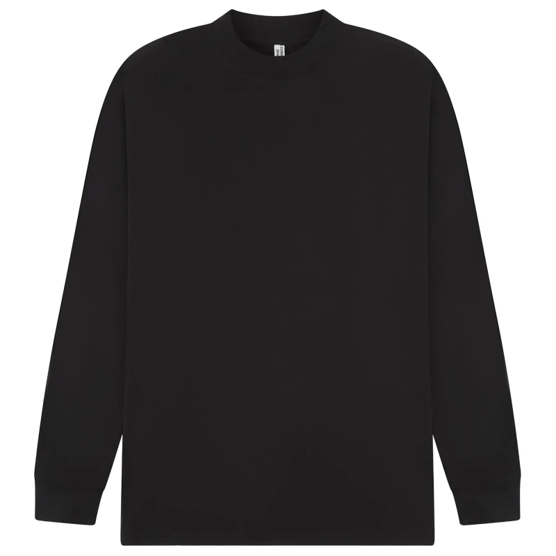 Image of Casual Classics Mens Extended Neckline Tall Oversized Long-Sleeved T-Shirt in Black Size: Small Black Male S