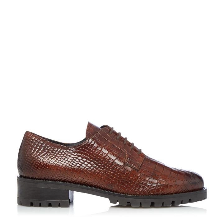 Image of Dune Brown Rept Print Leather Leather 'Flash' Lace-Up Shoes - 3 - bronze