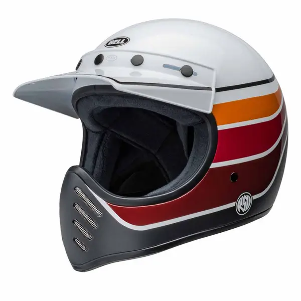Image of Bell Moto-3 RSD Saddleback Satin Gloss White Black Full Face Helmet Size S