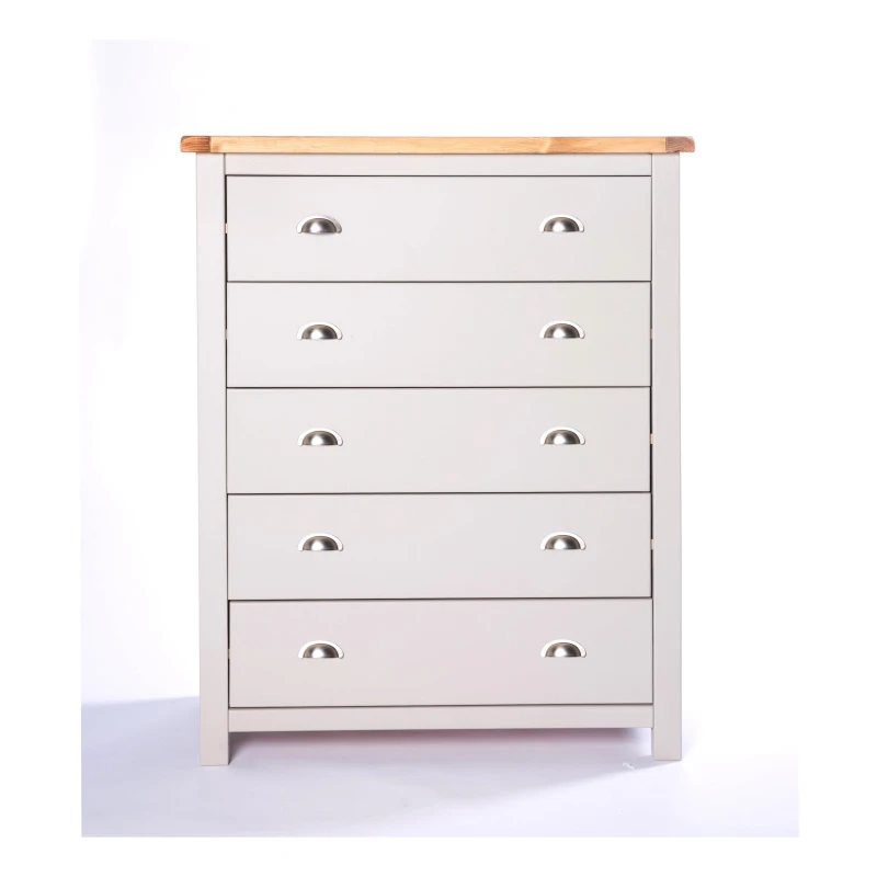 Image of Cabinet Bits Argenta 5 Drawer Chest of Drawers Chrome Cup Handle in Light Grey Light Grey Unisex