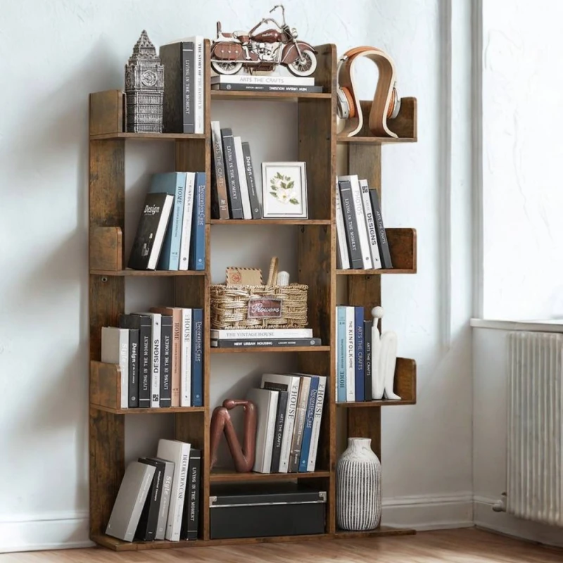 Image of Pirlo Plush Large Industrial Freestanding Bookcase With 13 Shelves in Brown Brown Unisex