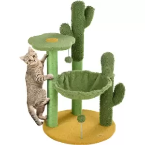 Image of Pawhut - Cactus Tree for Indoor Cats, Modern Cat Tower with Hammock, Green - Green