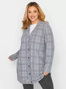 Image of Yours Soft Touch Check Button Cardigan - Multi, Blue, Size 20, Women