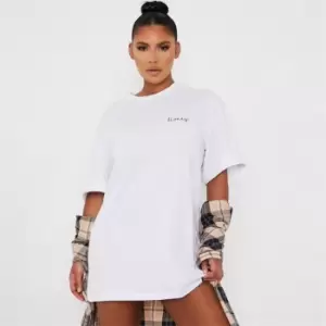 Image of I Saw It First Honey Slogan T Shirt Dress - White