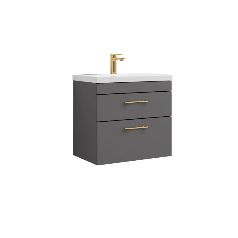 Image of Balterley Wall Hung Vanity Basin Unit Gloss Grey Brushed Brass Handles 600mm Grey