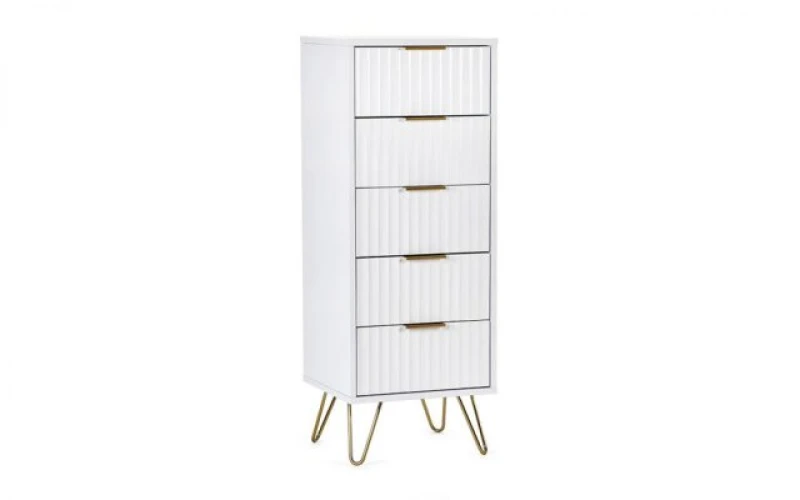 Image of Julian Bowen Murano Matte White 5 Drawer Tall Narrow Chest of Drawers