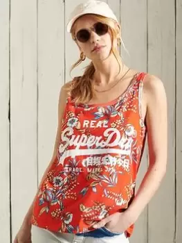 Image of Superdry Vintage Logo All Over Print Vest - Red, Size 10, Women
