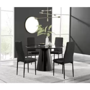 Image of Furniturebox Palma Black Semi Gloss 120cm Round Minimalist Dining Table & 4 Black Milan Black Leg Chairs