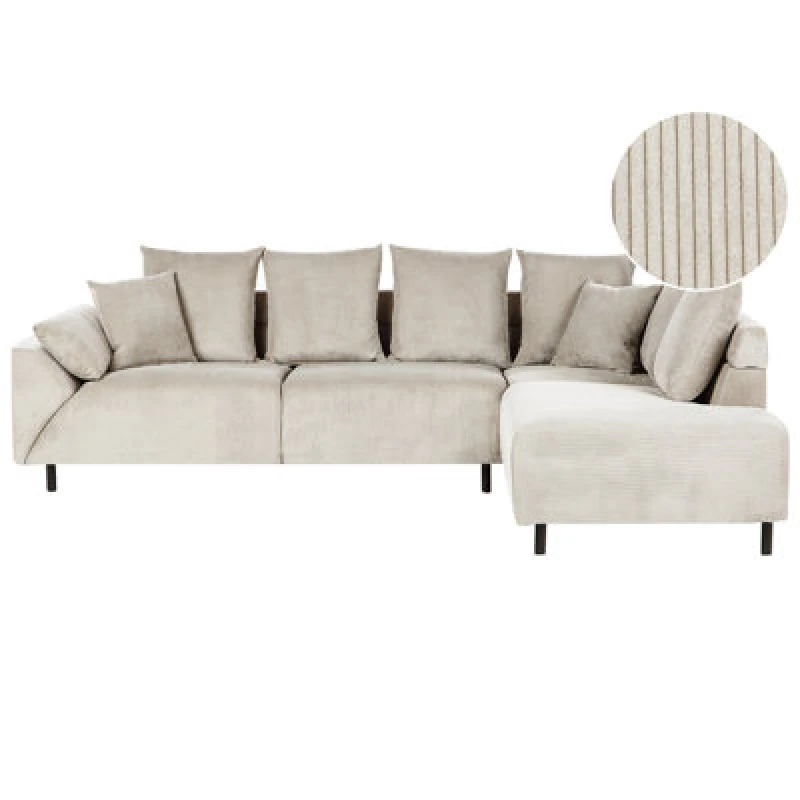 Image of Beliani Corner Sofa 4 Seater Lunner Corduroy Beige Left Hand