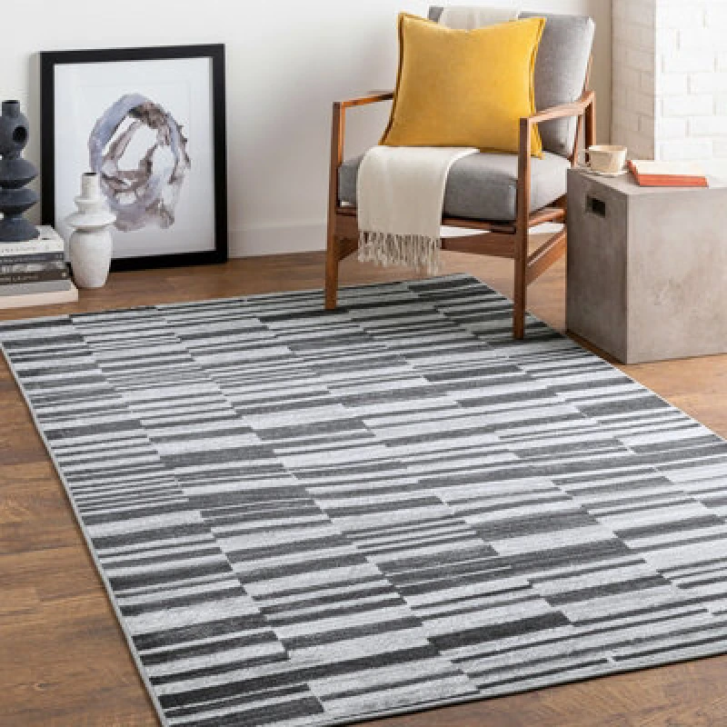 Image of Livabliss Scandi Modern Black Vartika Area Rug 120 X 170 Cm - Easy Care, Non Shedding, Ideal For Living Room & Bedroom
