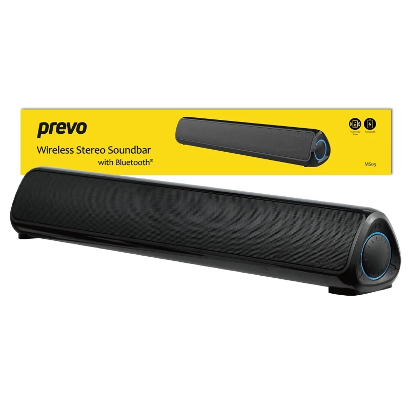 Image of PREVO Prevo MS03 Wireless Stereo Soundbar with Bluetooth, USB & SD, Space-Saving Wireless Speaker for TV, Home Entertainment System, PC, Mobile Device