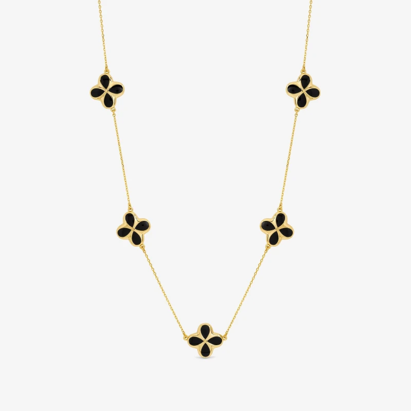 Image of Inicio 14K Gold Plated Jet Clover Bracelet - Gift Pouch Chain Bracelets One Size Gold 39419910000