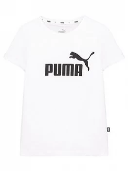 Image of Puma Girls Essential Logo Short Sleeve T-Shirt - White, Size 15-16 Years, Women