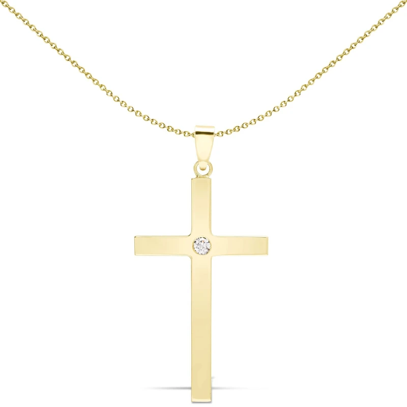 Image of Jewelco London 9ct Gold 0.1ct Diamond Minimalist Solitaire Cross Pendant - 9X089 Gold