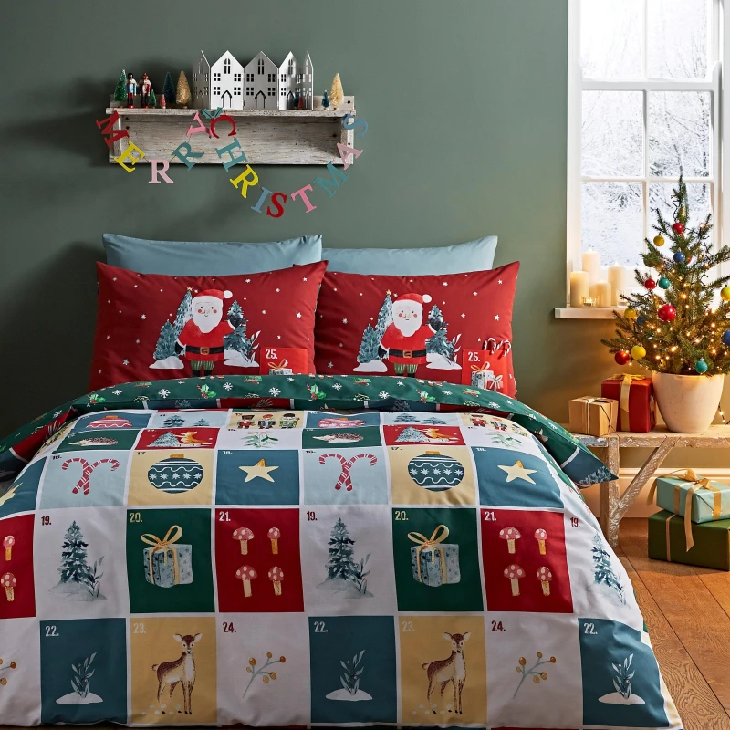 Image of Catherine Lansfield Christmas Advent Calendar Duvet Cover and Pillowcase Set