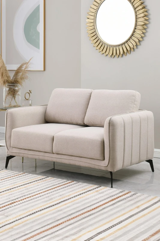 Image of More4homes Oslo Modern Scandi Style Fabric Living Room 2 Seater Sofa Beige, Brown 5.05574E+12
