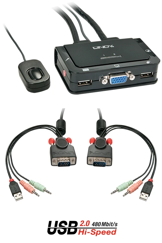 Image of Lindy 2 Port VGA. USB 2.0 & Audio Cable KVM Switch