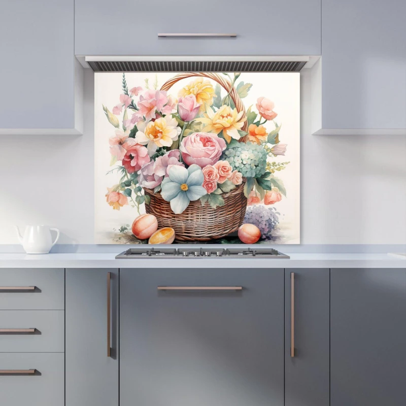 Image of Warren Reed - Designer Easter Watercolour Basket Kitchen Splashback Size: 700mm x 650mm Multicolor Unisex 700mm x 650mm