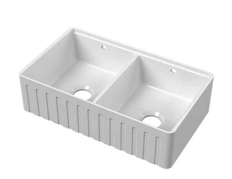 Image of Balterley Fireclay Fluted Front Kitchen Sink Thin Edge Work Station Grid 795mm in White White Unisex