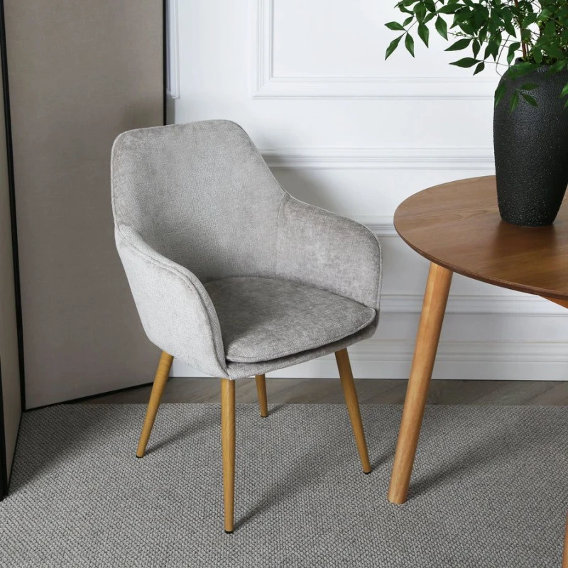 Image of Muse - Accent Chair In Woven Yarn Fabric Upholstery With Ash Effectle Beige