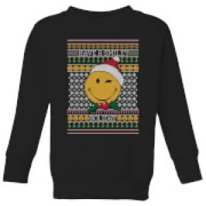 Image of Smiley World Have A Smiley Holiday Kids Christmas Sweatshirt - Black - 3-4 Years