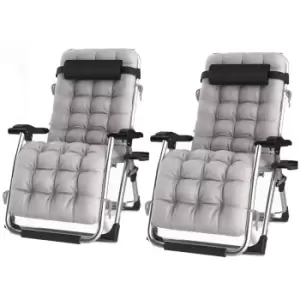 Image of Groundlevel Luxury Recliner Extra Wide Gravity Chairs With Cup Holder - 2 Grey Chairs