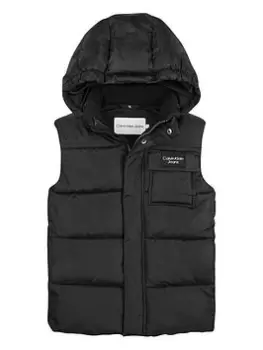 Image of Calvin Klein Jeans Boys Hooded Gilet - Black, Size Age: 16 Years