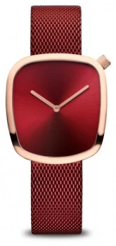 Image of Bering Classic Polished Rose Gold Red Mesh 18034-363 Watch