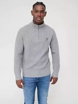 Image of Lyle & Scott Lyle & Scott Ribbed Quarter Zip Jumper, Mid Grey Marl Size M Men