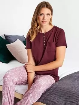 Image of Long Tall Sally Placket Pocket Ss Pj Top Bur, Black, Size 10-12, Women