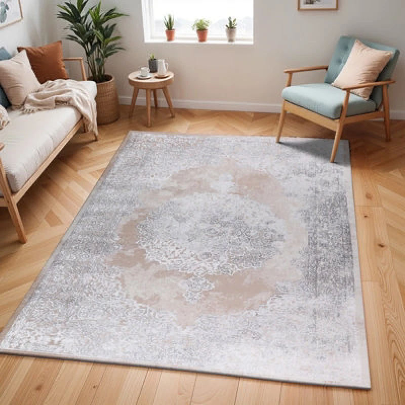 Image of Livabliss Vintage Oriental Boho Beige/white Defne Area Rug 160 X 220 Cm - Easy Care, Non Shedding, Ideal For Living Room & Bedroom
