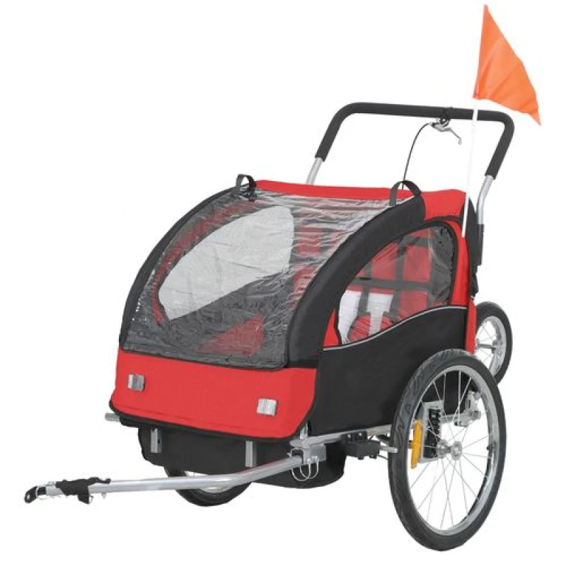 Image of HOMCOM HOMCOM 2 Seat Bike Trailer with 5 Point Harness, for 18+ Months, Red