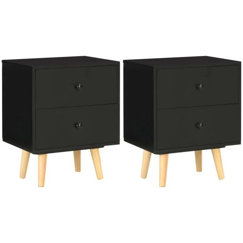 Image of vidaXL 2x Solid Pinewood Bedside Cabinets Black End Side Table Nightstand Home