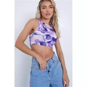 Image of I Saw It First Marble Print Double Layer Racer Neck Crop Top - Purple