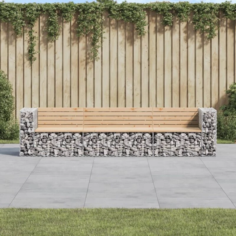 Image of vidaXL Garden Bench Gabion Design 287x71x65.5cm Solid Wood Pine, Brown 3196251