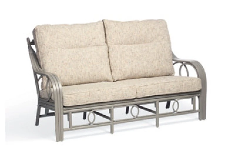 Image of Desser Madrid Grey Natural Rattan 3 Seater Conservatory Sofa Real Cane Wicker Indoor Sofa With UK Sewn Cushions In Farrow Fabric