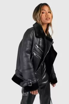 Image of Faux Fur Trim Aviator Jacket