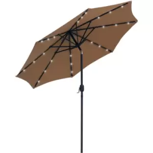 Image of 2.7m Garden Umbrella Outdoor Parasol with Hand Crank w/ 24 LEDs Lights - Brown - Outsunny