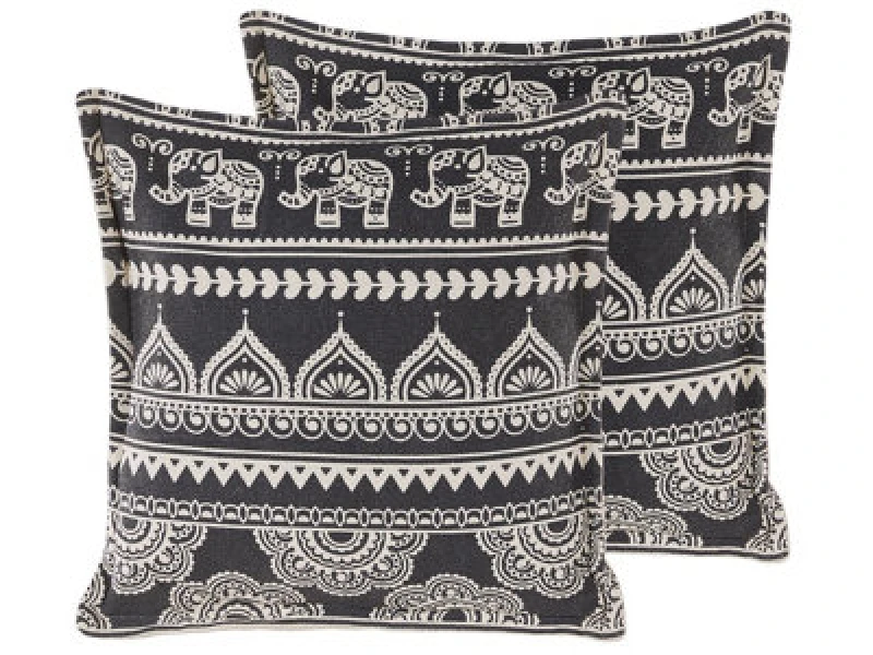 Image of Beliani Set Of 2 Decorative Cushions Atabagi Cotton 45 X 45cm Black Oriental Pattern