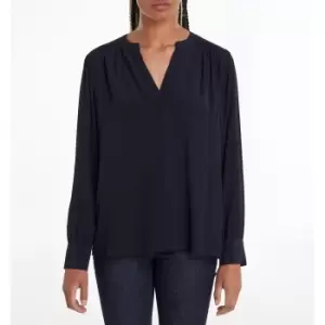 Image of Relaxed Fit V-Neck Blouse with Long Sleeves