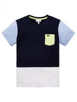 Image of Lacoste Boys Short Sleeve Colourblock T-Shirt - Navy