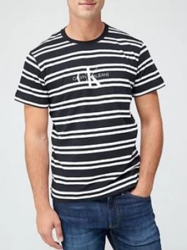 Image of Calvin Klein Jeans Striped Ck Center Logo T-Shirt - Black