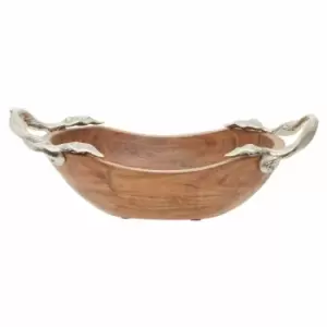 Image of Interiors By Ph Small Oval Bowl, Acacia Wood, Aluminium Leaf Handles