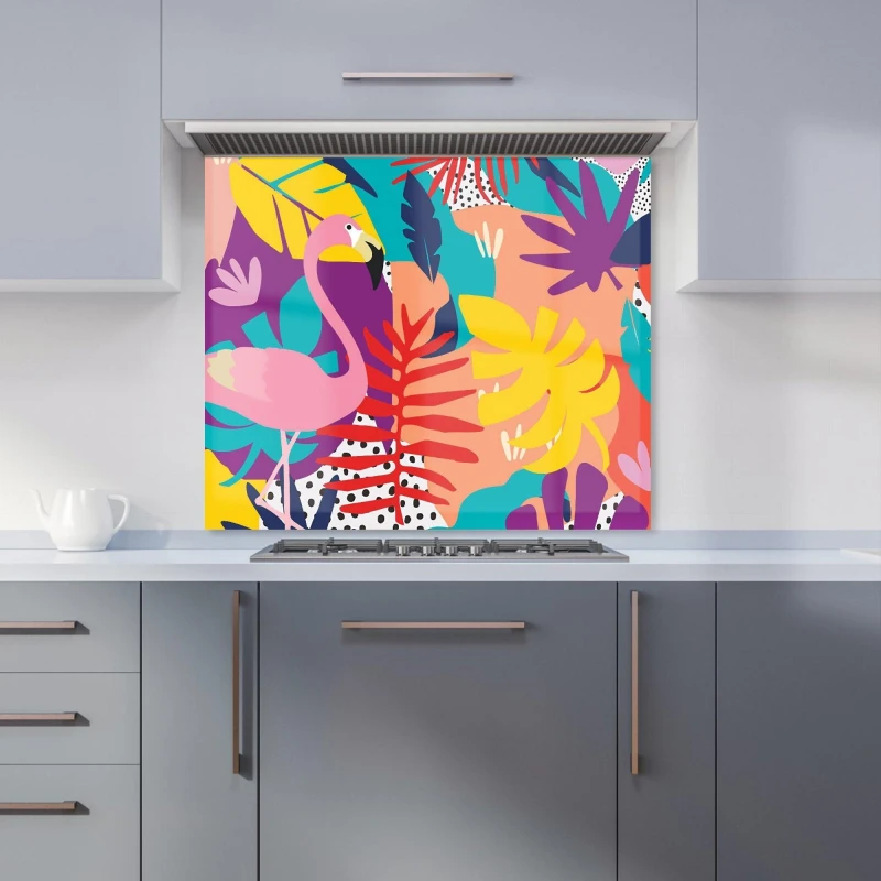 Image of Warren Reed Designer Tropical Flamingoes Premium Glass Kitchen Splashback W600mm X H750mm