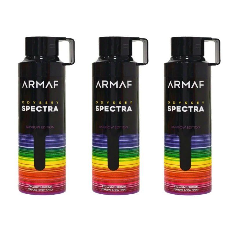 Image of Armaf Mens Odyssey Spectra Perfumed Body Spray 200ml Pack of 3 in White White Male 200ml