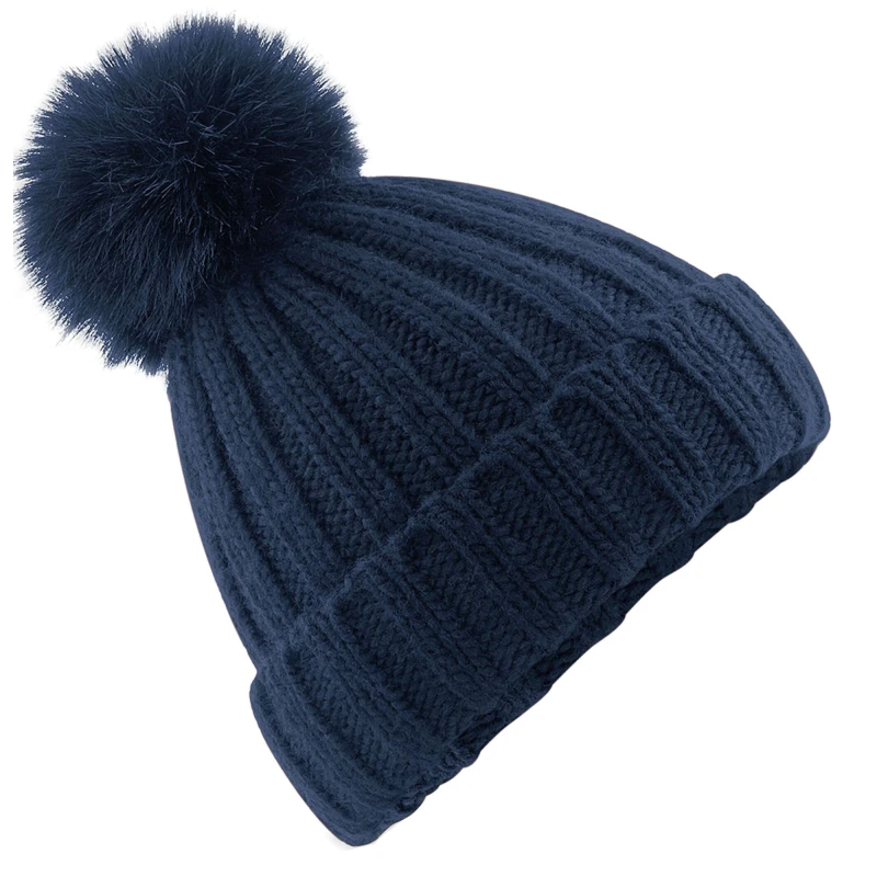 Image of Beechfield Beechfield Verbier Faux Fur Pom Pom Beanie in Navy Navy One Size Unisex 5063425000159