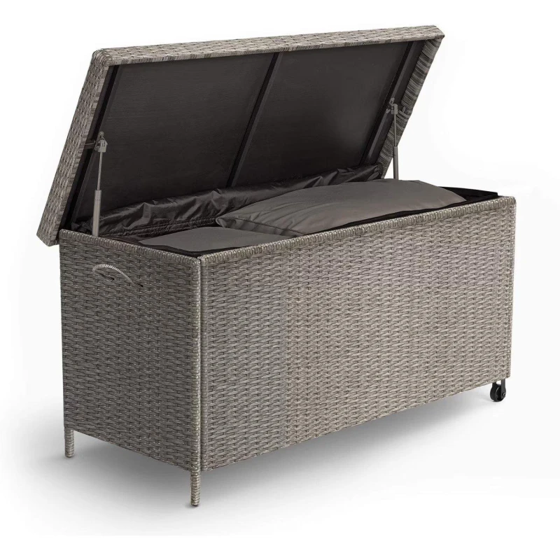Image of VonHaus Lockable Lid Rattan Storage Box for Garden Grey